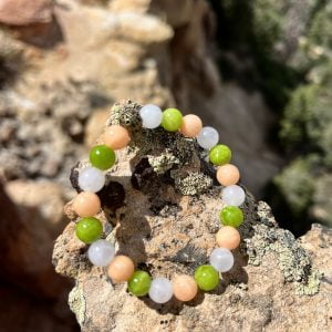 yogi dream peach, white, green jade bracelet